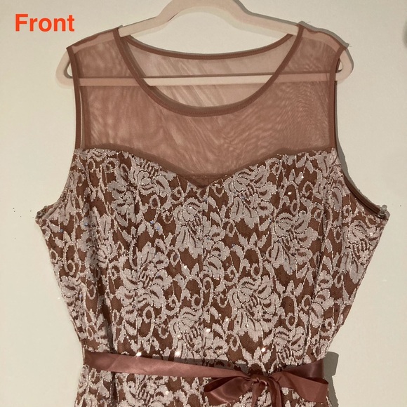 Lovely Grace Lace & Sequin Sleeveless Long Gown Dress, Taupe Mauve, Sz 2X - Picture 4 of 10
